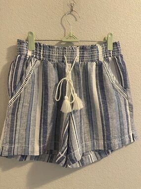 Women’s Blue & White Striped Pull-On Shorts with Tie Size S
